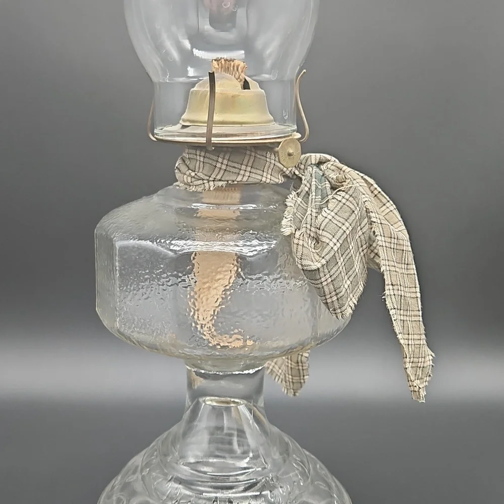 VTG Glass Oil Lamp with Tan Ribbon